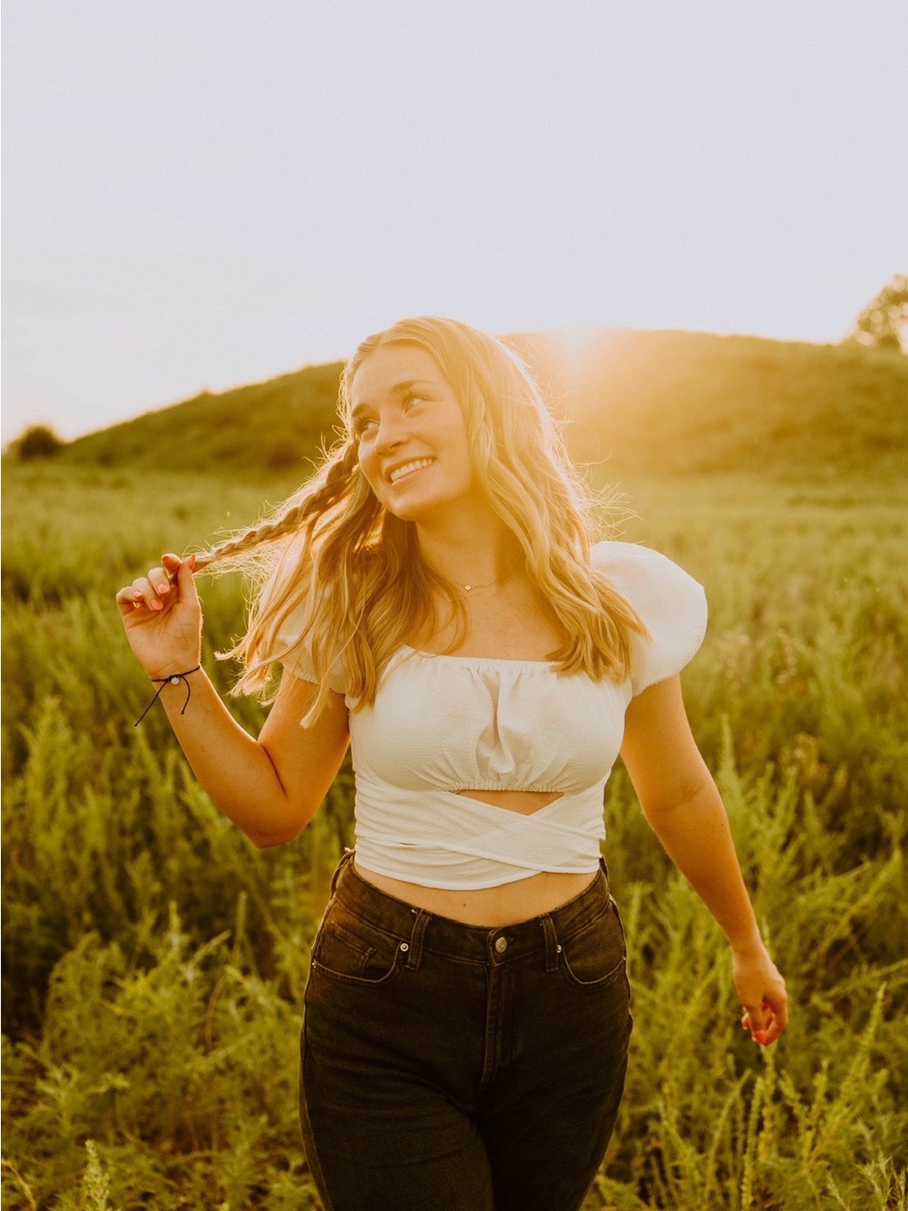 Women's White Puff-Sleeve Wrap Crop Top